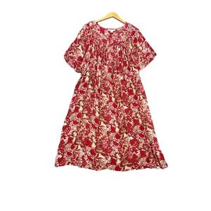 GO SOFTLY Patio House Dress Button Front Crinkle Pockets Mumu Dress Large Petite